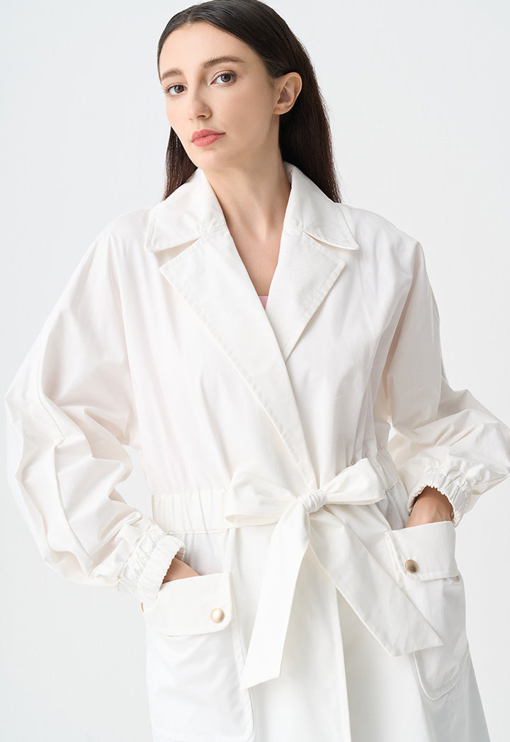 Choice Solid Double Breasted Belted Coat Offwhite