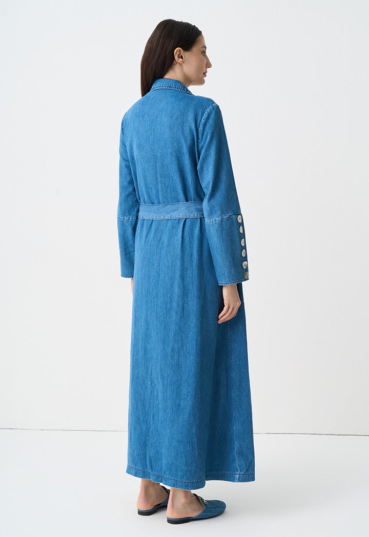 Choice Long Sleeves Belted Maxi Abaya Indigo