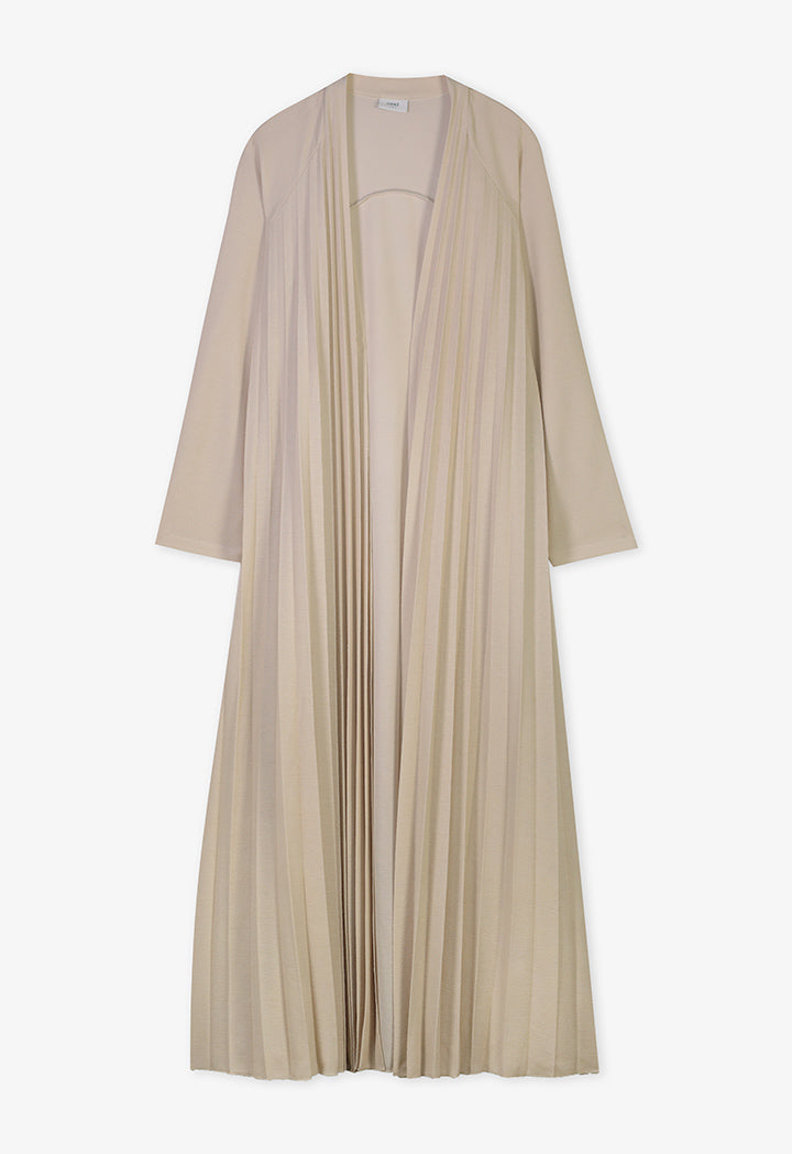 Choice Solid Pleated Maxi Open Abaya Beige