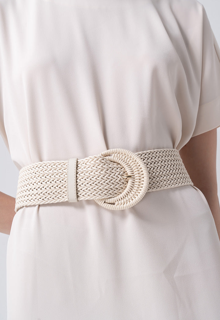 Choice Braided Belt With Buckle Detail Light Beige