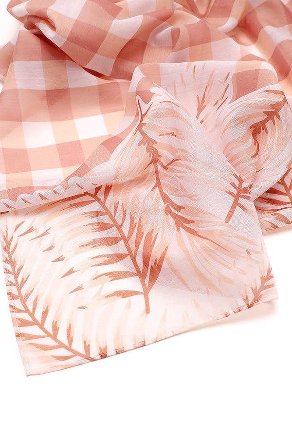 Choice Big Leaf Printed Scarf-Free Size Beige