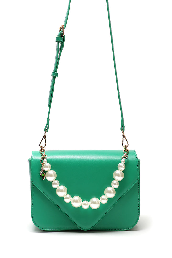 Choice Solid Flap Pearl Handbag Green