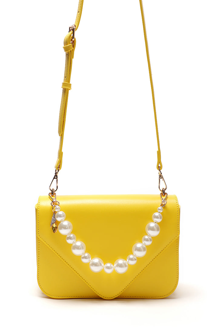 Choice Solid Flap Pearl Handbag Yellow