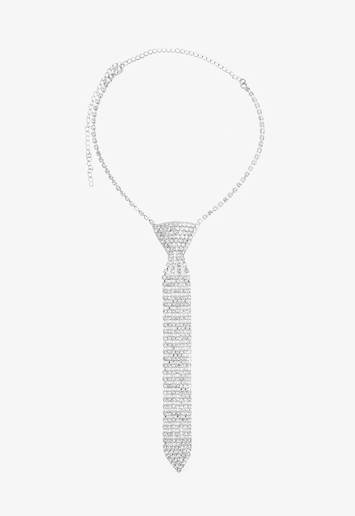 Choice Crystal Encrusted Mesh Tie Silver