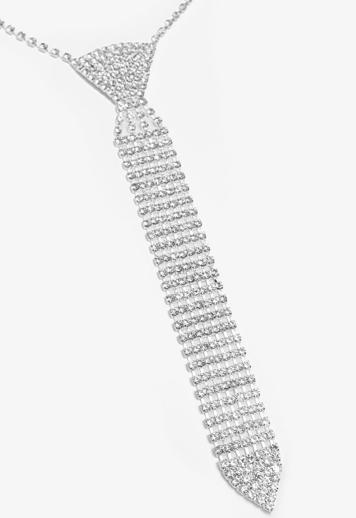 Choice Crystal Encrusted Mesh Tie Silver