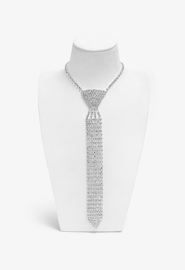 Choice Crystal Encrusted Mesh Tie Silver