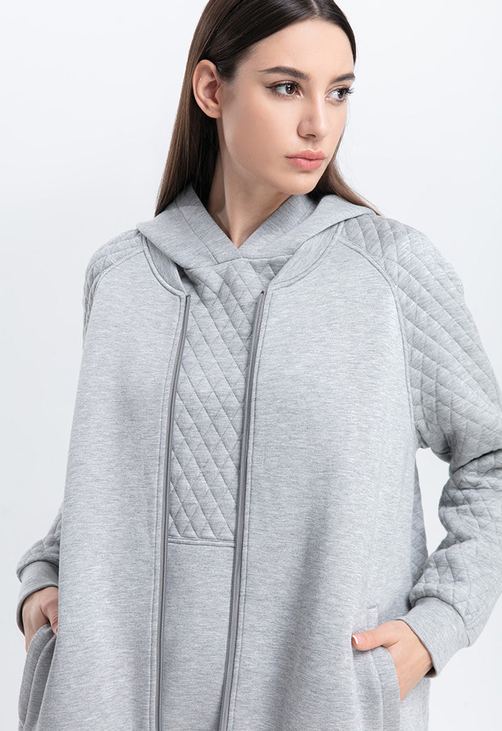 Choice Melange Diamond Quilted Long Jacket Coat  Grey Melange