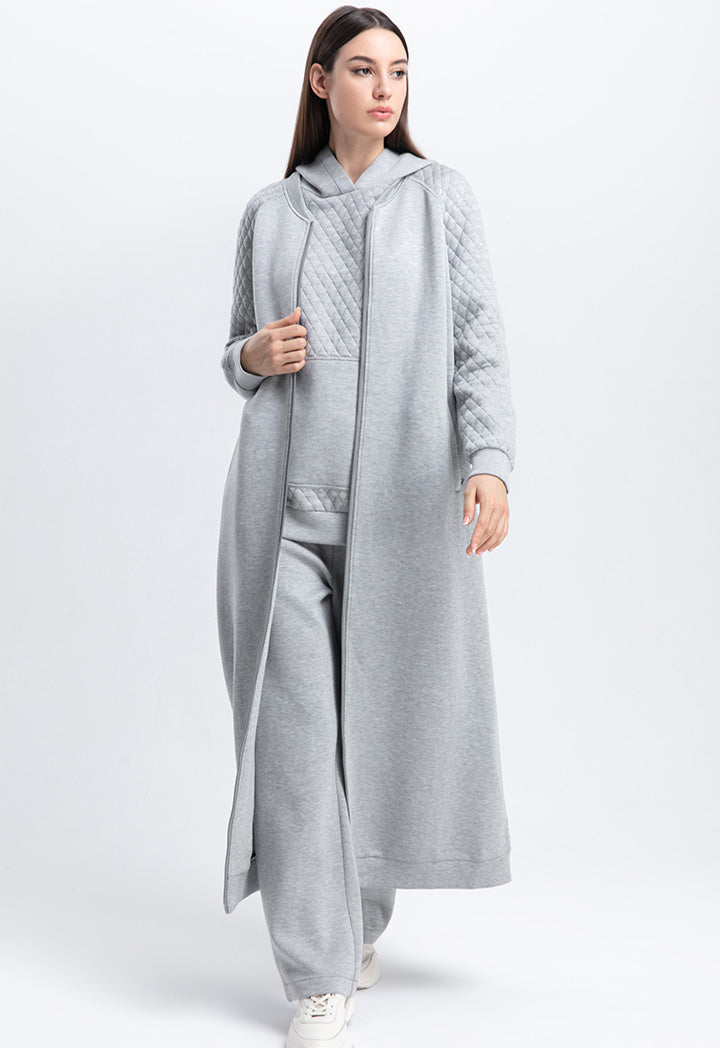 Choice Melange Diamond Quilted Long Jacket Coat  Grey Melange