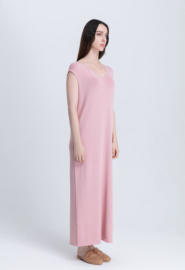 Choice V-Neck Sleeveless Knitted Dress Dusty Pink