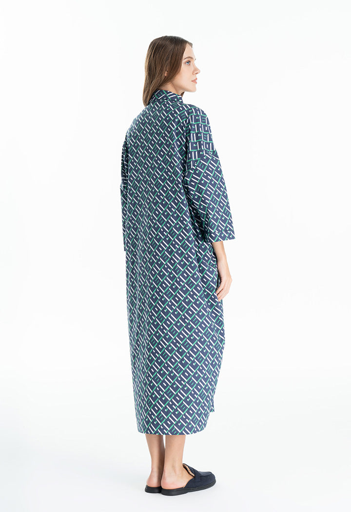 Choice Letter Printed Maxi Shirt Dress Navy