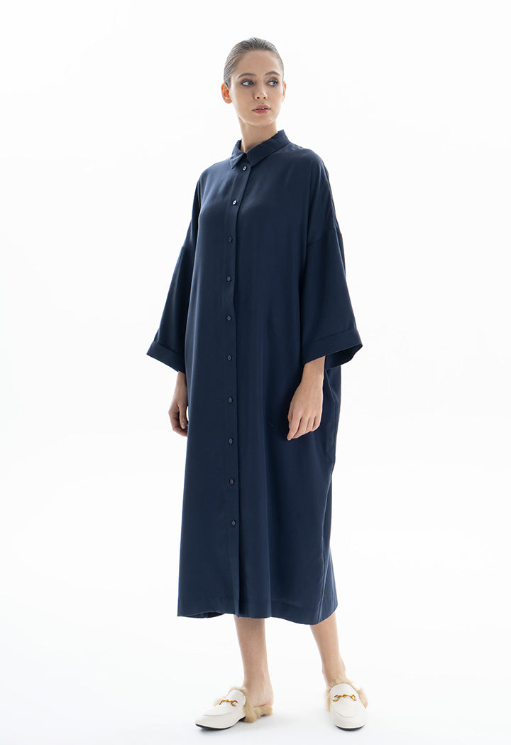 Choice Drop Shoulder Trendy Tone Dress Navy