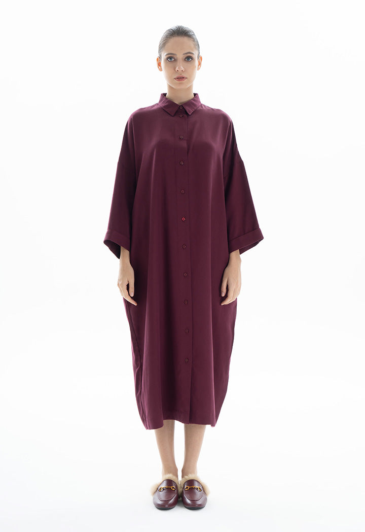 Choice Drop Shoulder Trendy Tone Dress Wine