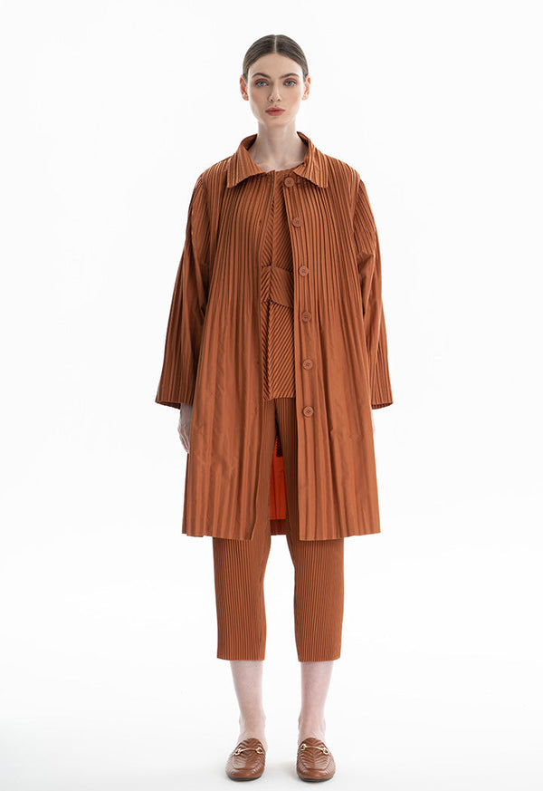 Choice Pleated Shirt Dress Brick