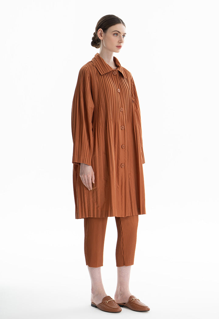 Choice Pleated Shirt Dress Brick