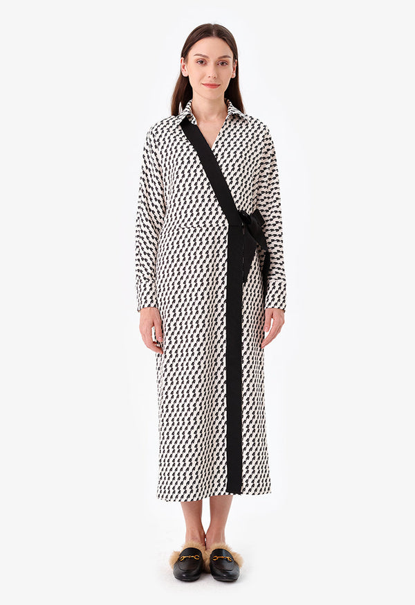 Choice Patterned Shirt Midi Dress Offwhite