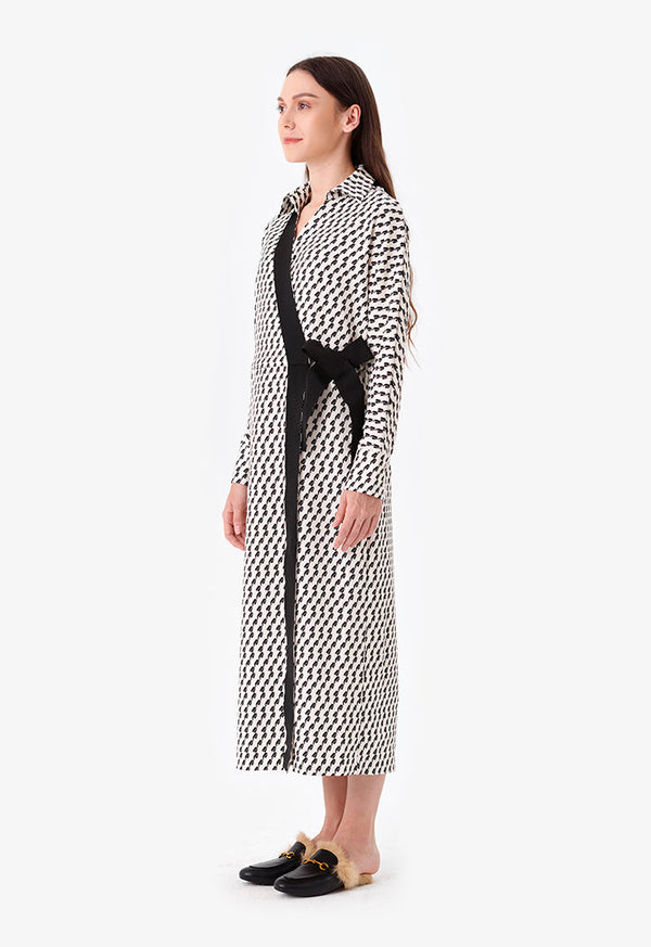 Choice Patterned Shirt Midi Dress Offwhite