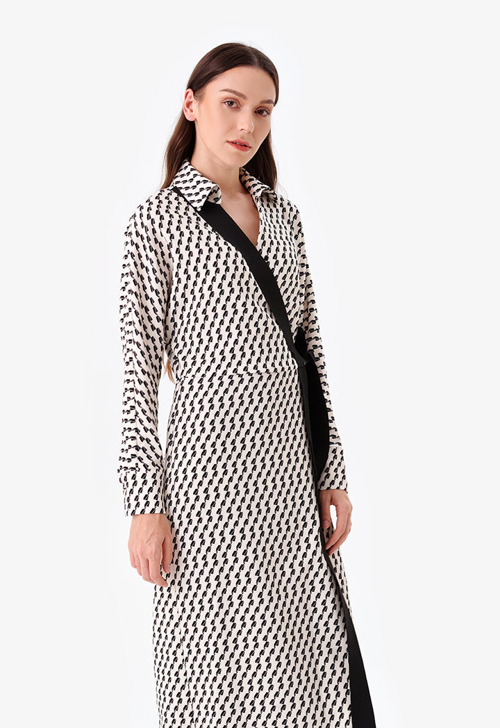 Choice Patterned Shirt Midi Dress Offwhite