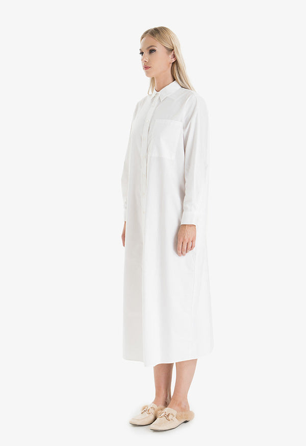 Choice Single-Toned Midi Shirt Dress Off White