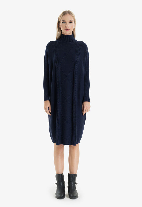 Choice Cable Knit Pattern Dress Navy