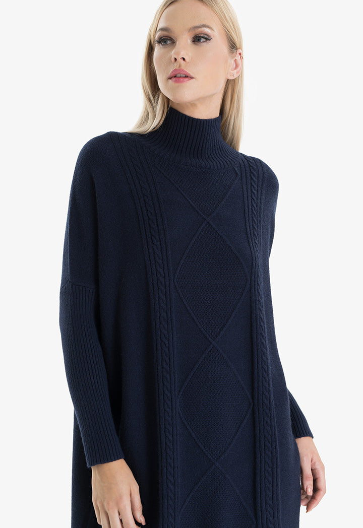 Choice Cable Knit Pattern Dress Navy