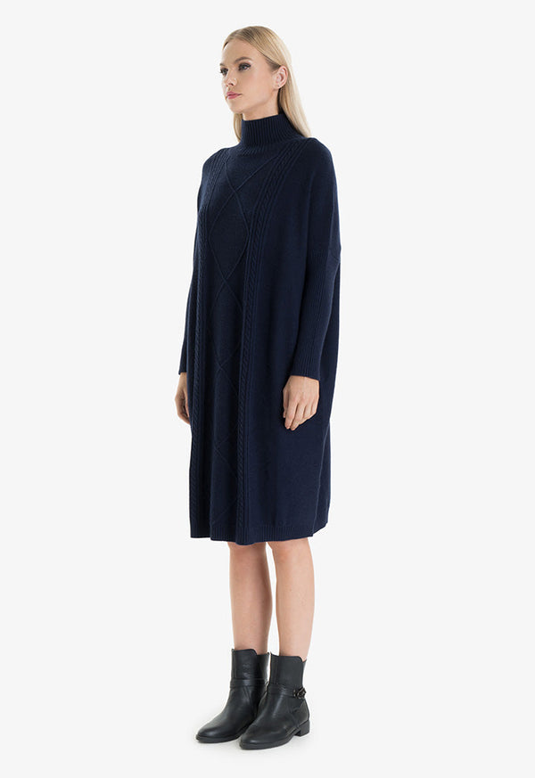 Choice Cable Knit Pattern Dress Navy