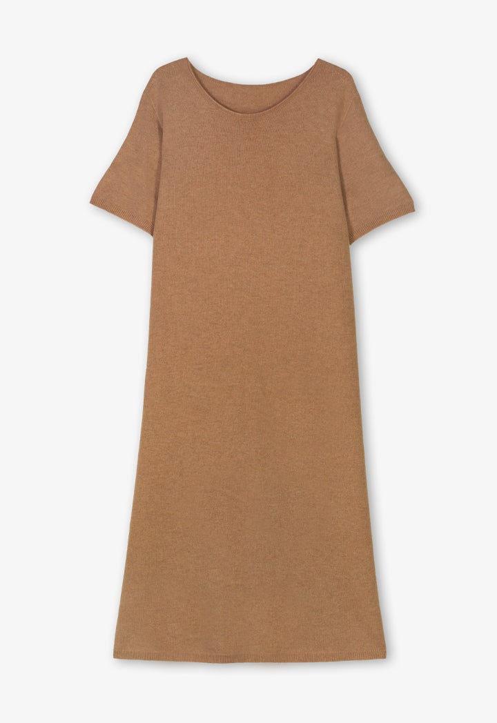 Choice Short Sleeves Knitted Dress Camel