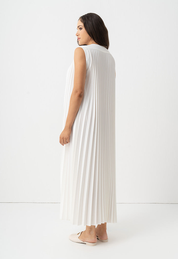 Choice Sleeveless Pleated Maxi Dress Off White