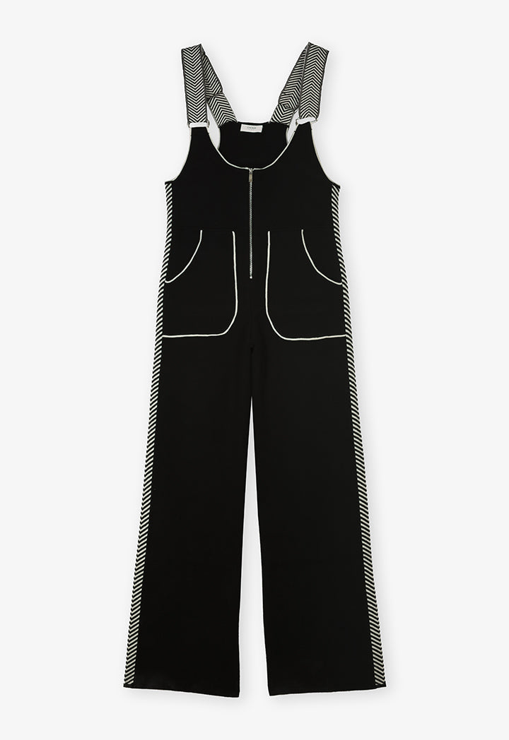 Choice Contrast Sleeveless Knitted Jumpsuit Black