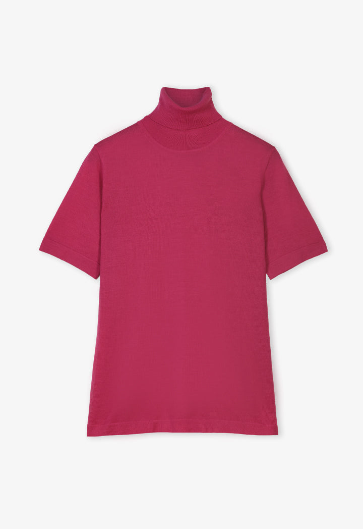 Choice Solid Knitted Short Sleeve Blouse Fuchsia