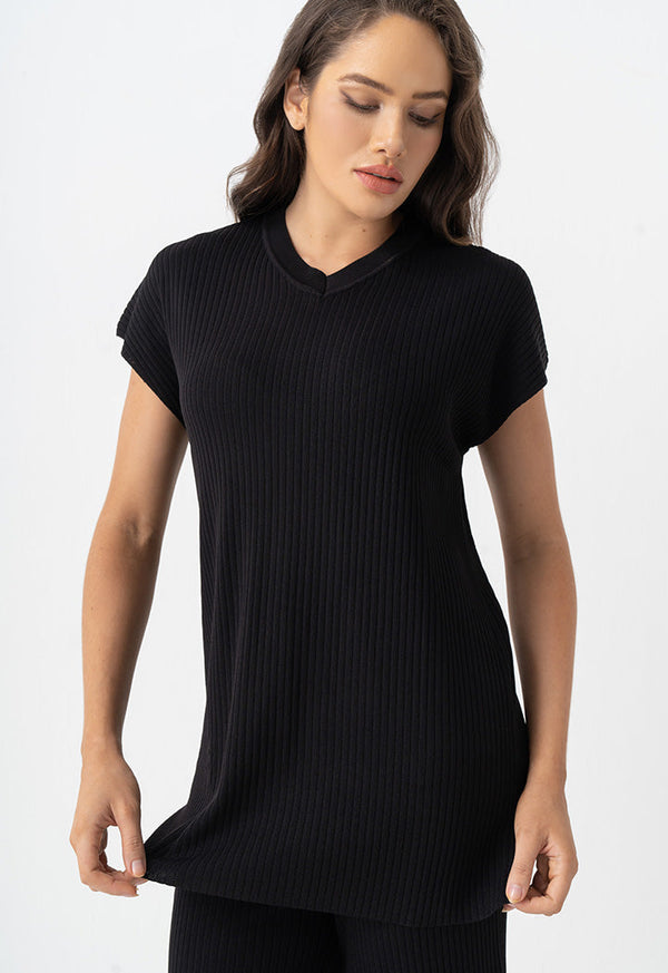 Choice Solid Sleeveless Knitted Top Black