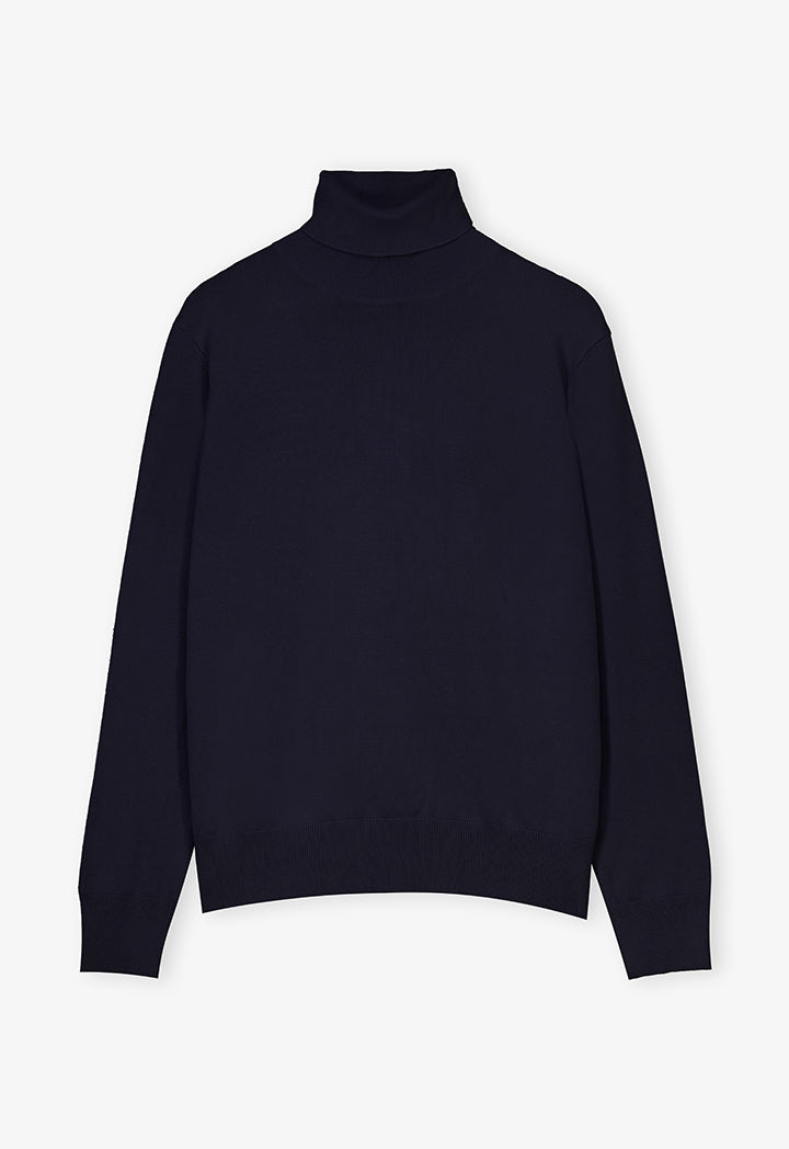 Choice Single Tone High Neck Knitted Top Navy