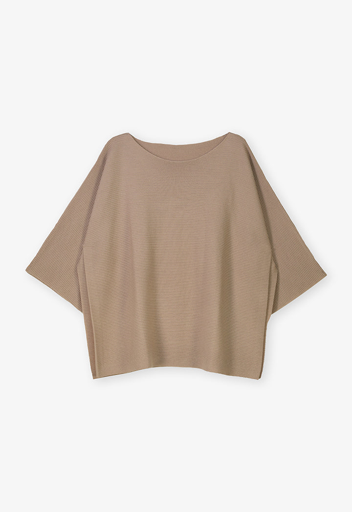 Choice Three Quarter Sleeve Knitted Blouse Taupe