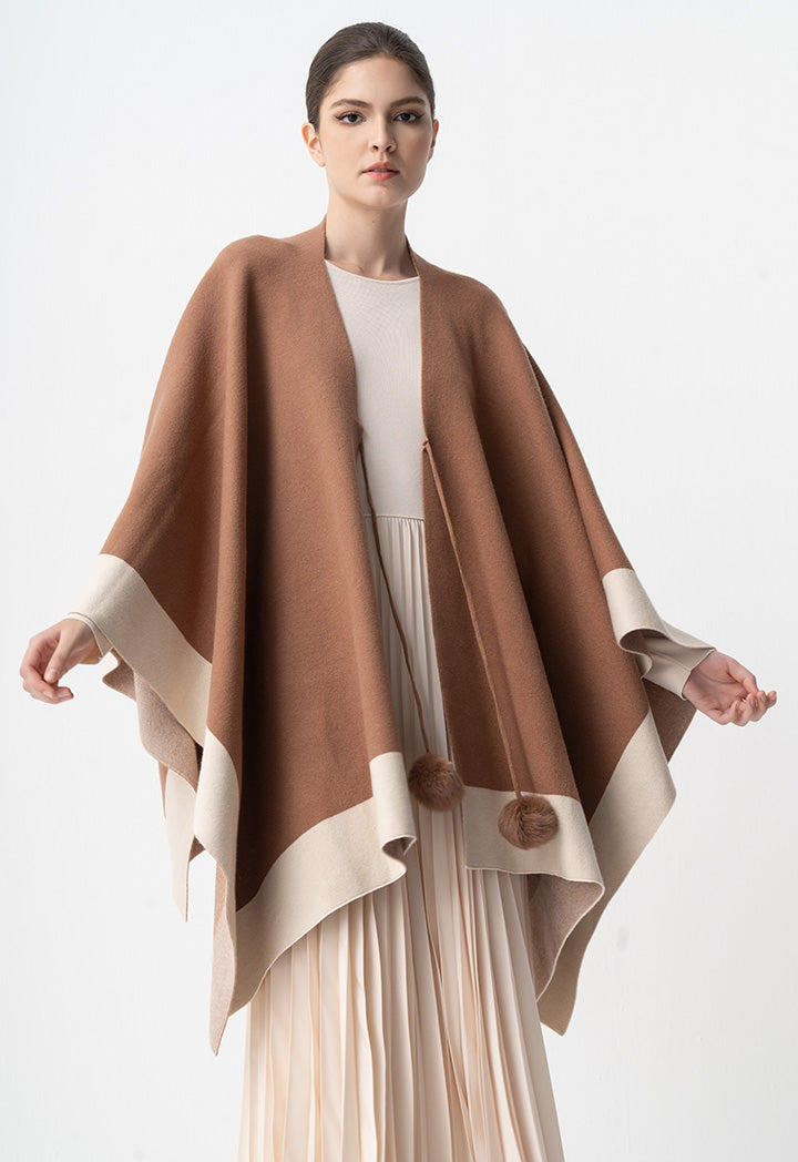 Choice Two Toned Asymmetrical Poncho Camel