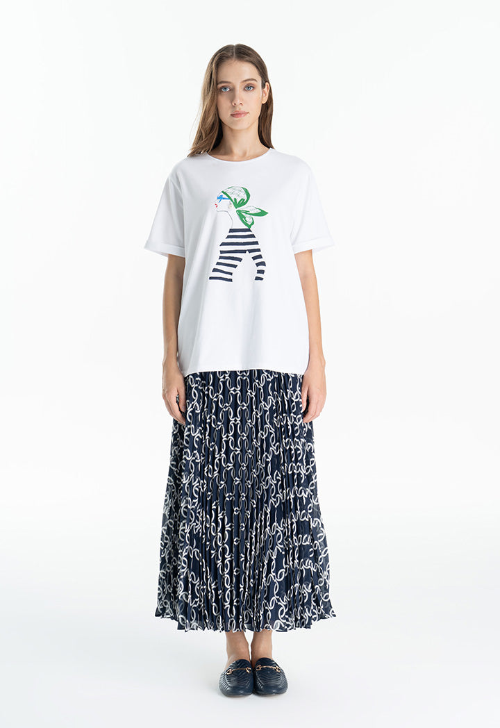 Choice Classic Lady Motif Printed T-Shirt Offwhite