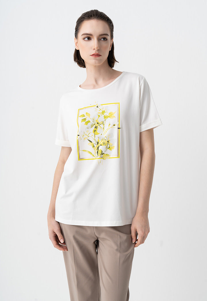 Choice Floral Printed Motif T-Shirt Off White