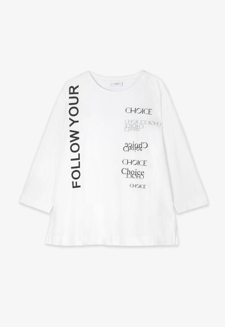 Choice Printed Motif At Front Three Quarter T-Shirt Off White