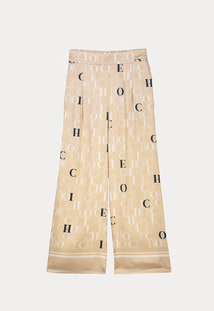 Choice Contrast Text Printed Culottes Beige