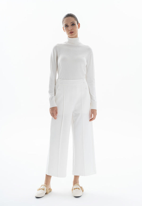 Choice Buttoned Pleated Culottes Off White