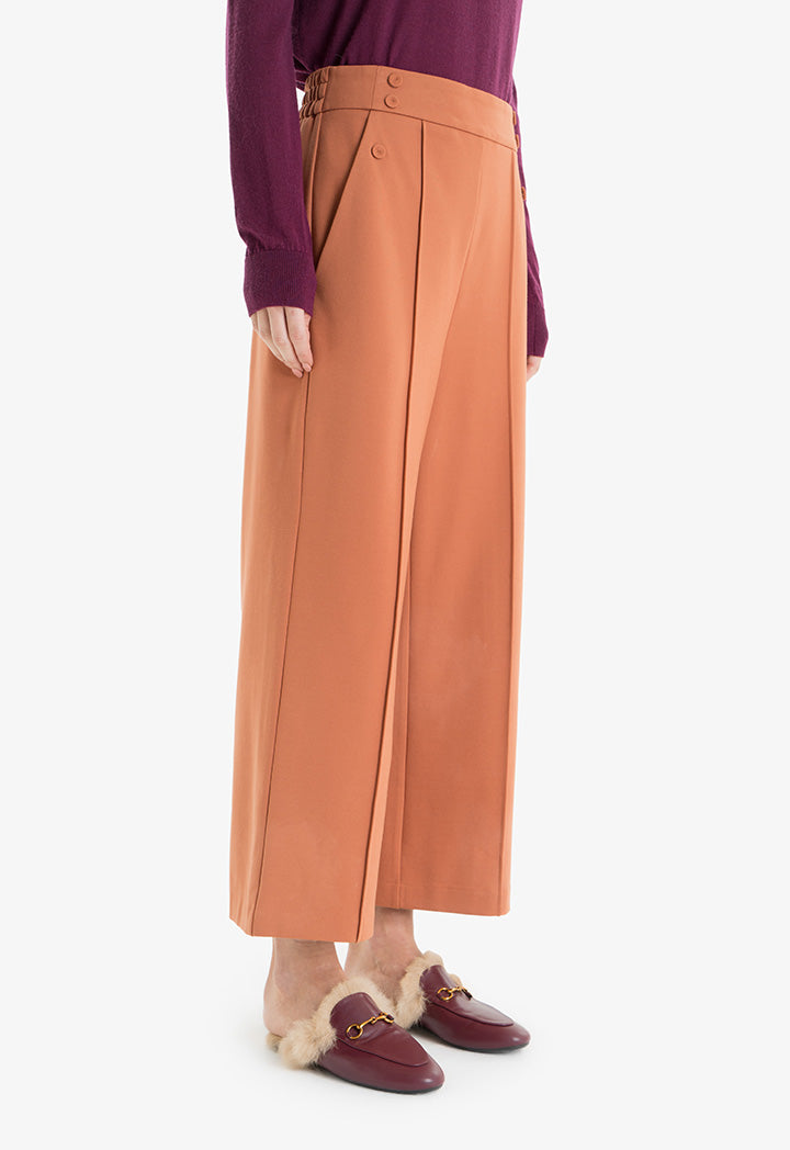 Choice Buttoned Pleated Culottes Brown