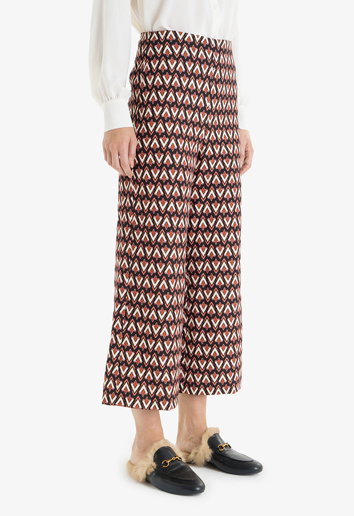 Choice Monogram Printed Wide Leg Culottes Black