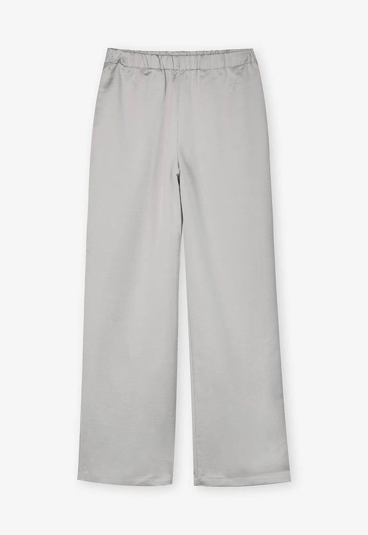 Choice Single Tone Straight Wide Legs Trousers Silver