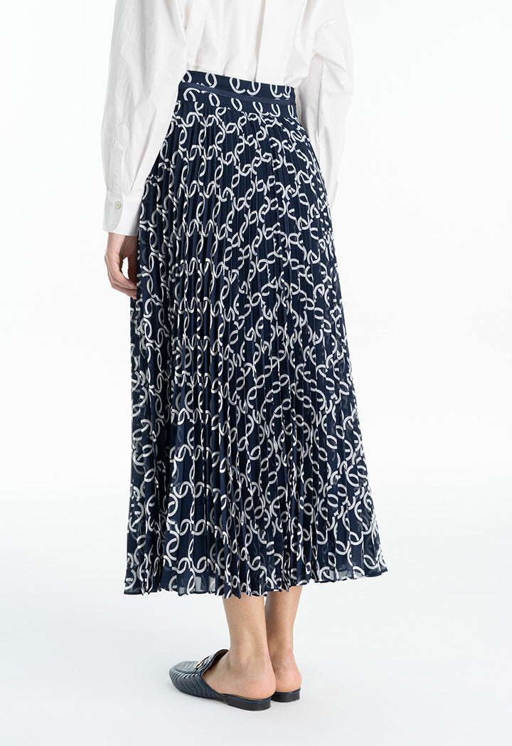 Choice Monogram Pleated Flared Skirt Navy