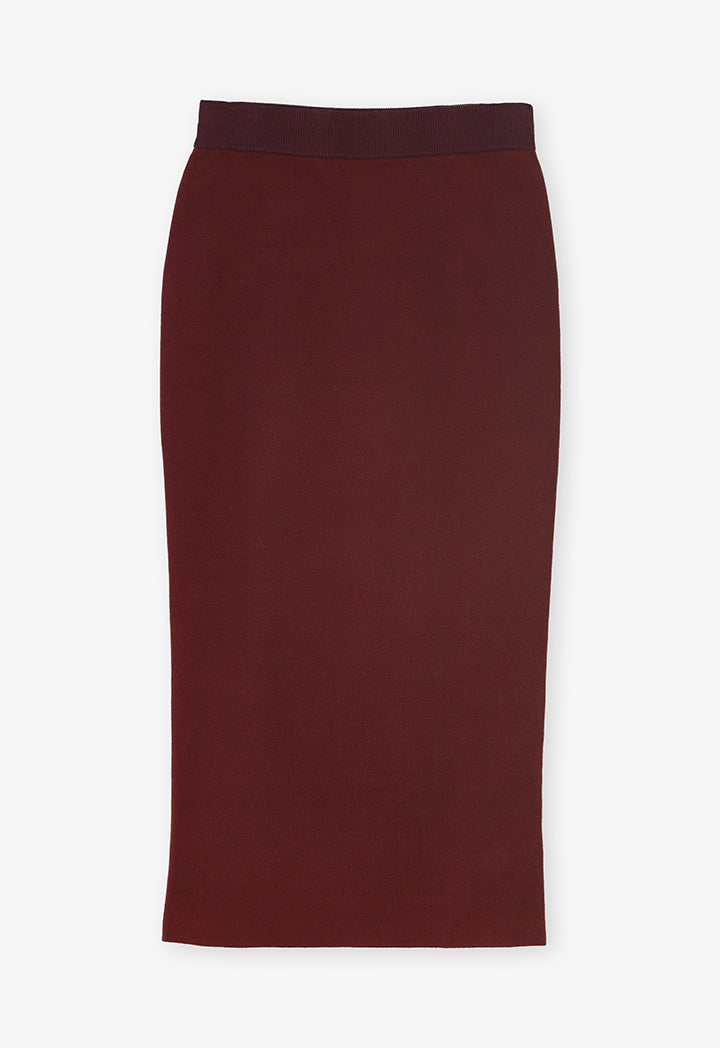 Choice Knitted Solid Maxi Skirt Burgundy