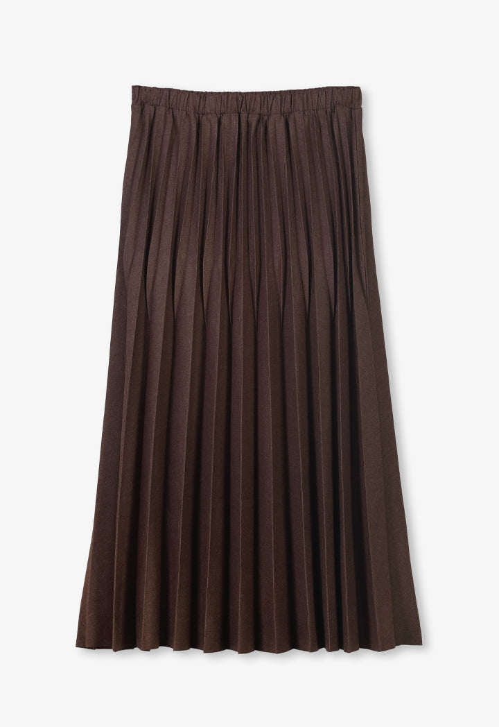 Choice Solid Pleated Midi Skirt Brown