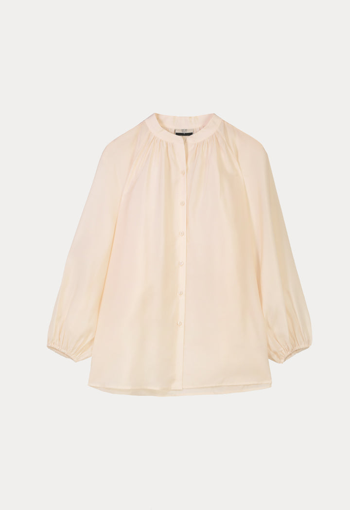 Choice Gathered Solid Basic Blouse Sand