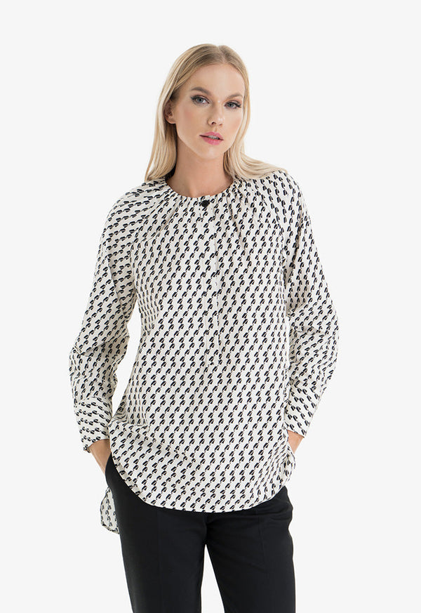 Choice Geometric Pattern Blouse Beige