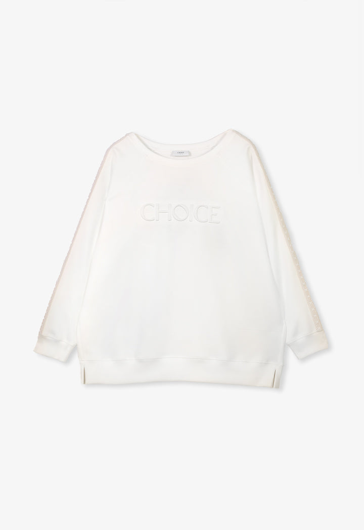 Choice Long Raglan Sleeves Monogram Blouse  Off White