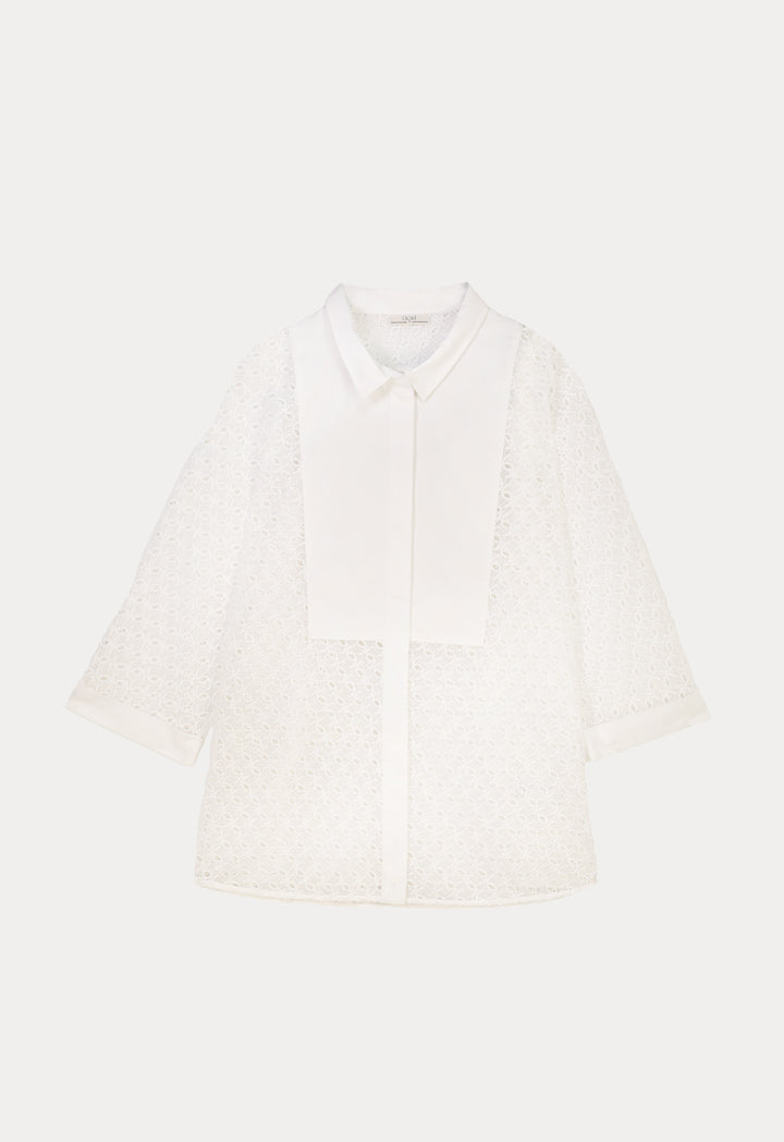 Choice Yoked Neck Schiffli Shirt Off White