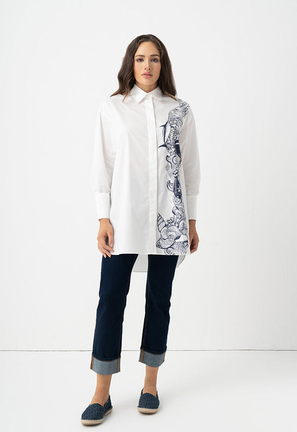 Choice Fish Printed Long Sleeves Shirt Off White