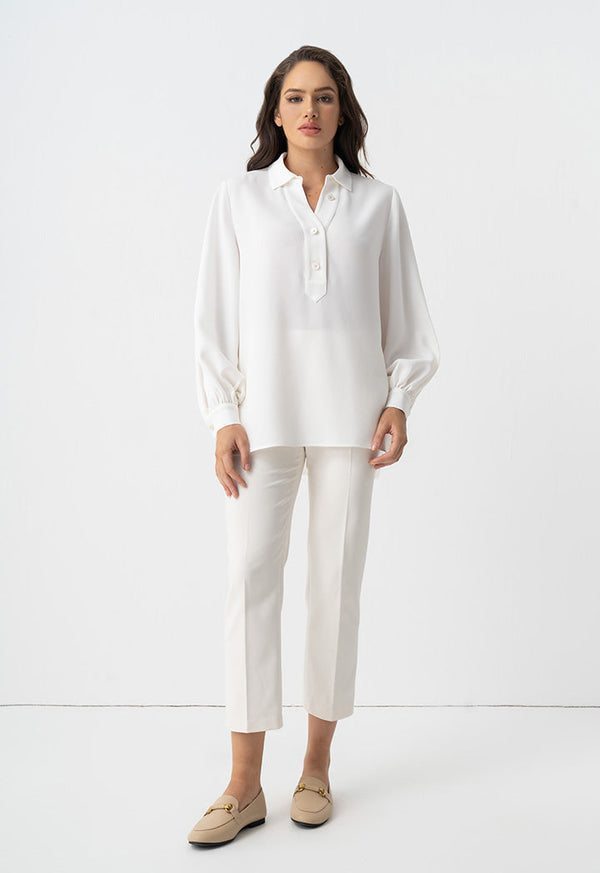 Choice Single Tone Long Sleeves Shirt Off White